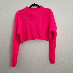 Forever 21 Womens Hot Pink Knit Crop Top Long Sleeve Sweater Size Medium